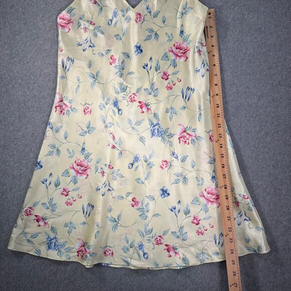 Intimate Essentials Vintage 90's Satin Slip Gown Women's Medium Yellow Floral - Picture 4 of 8